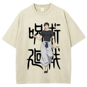  T-shirt blanc cassé Respzeris Washed Toji Fushiguro Le Tueur de Sorcier Impitoyable