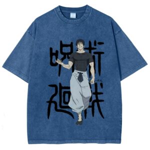  T-shirt Blue cassé Respzeris Washed Toji Fushiguro Le Tueur de Sorcier Impitoyable