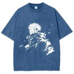  T-shirt Blue Respzeris Washed Yuji Itadori Sorcier Jujutsu de Première Classe