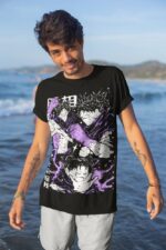 T-shirt à Manches Courtes Noir pour Homme Satoru Gojo Le Défi du Destin