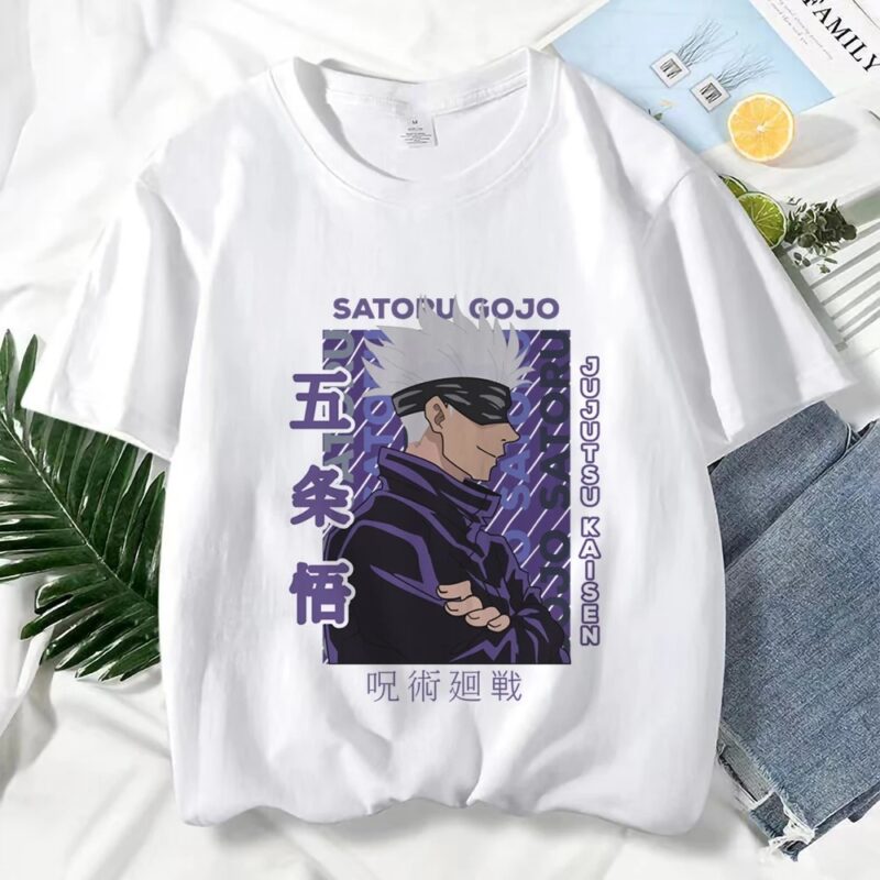 T-shirt à Manches Courtes Blanc pour Homme Satoru Gojo Le Puissant Solitaire