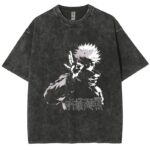  T-shirt Noir Respzed Washed Satoru Gojo Le Maître de l'Infini 