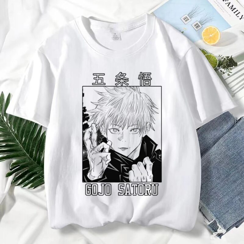 T-shirt à Manches Courtes Blanc pour Homme Satoru Gojo Le Maître du Temps