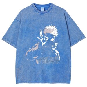  T-shirt Blue Clair Respzed Washed Satoru Gojo Le Maître de l'Infini