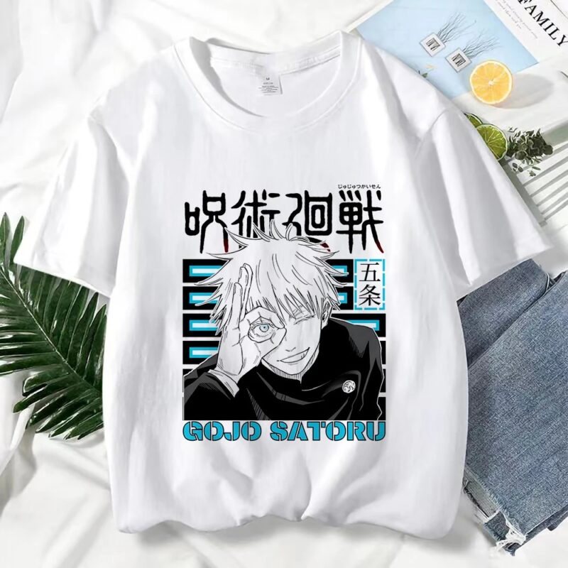 T-shirt à Manches Courtes Blanc pour Homme Satoru Gojo Le Sorcier Suprême