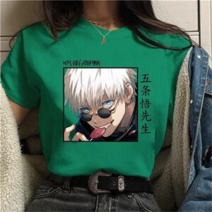 T-shirt à Manches Vert Courtes pour Femme Satoru Gojo L'Éternel