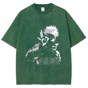  T-shirt Verte Olive Respzeris Washed Satoru Gojo Le Maître de l'Infini