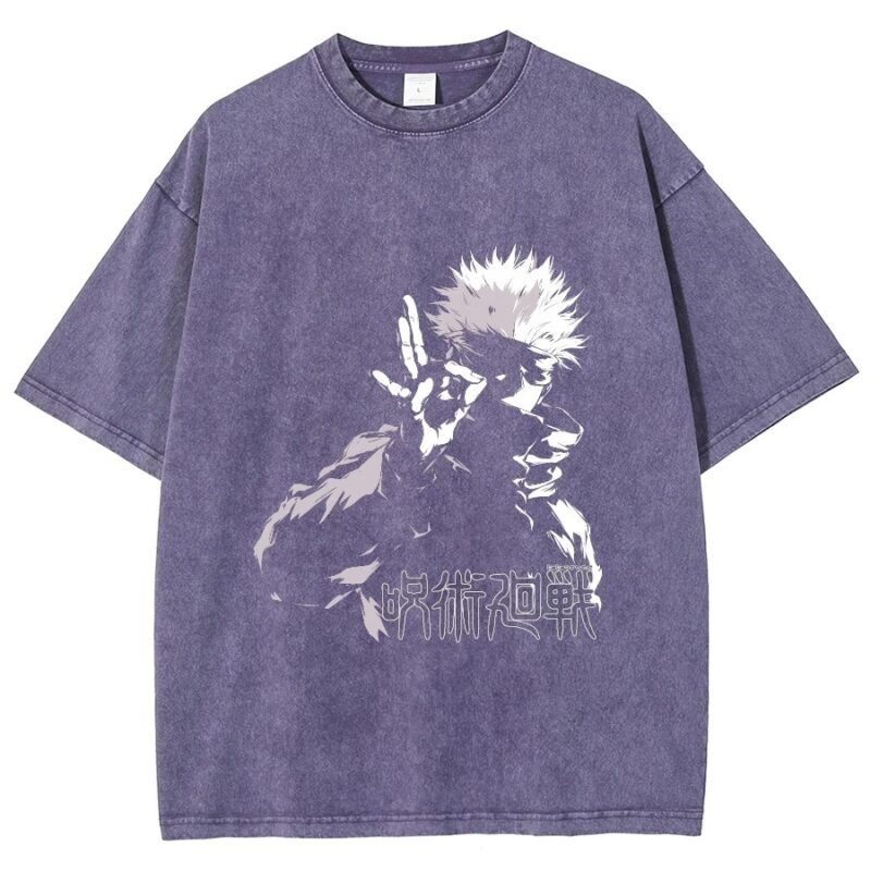  T-shirt Mauve Respzeris Washed Satoru Gojo Le Maître de l'Infini